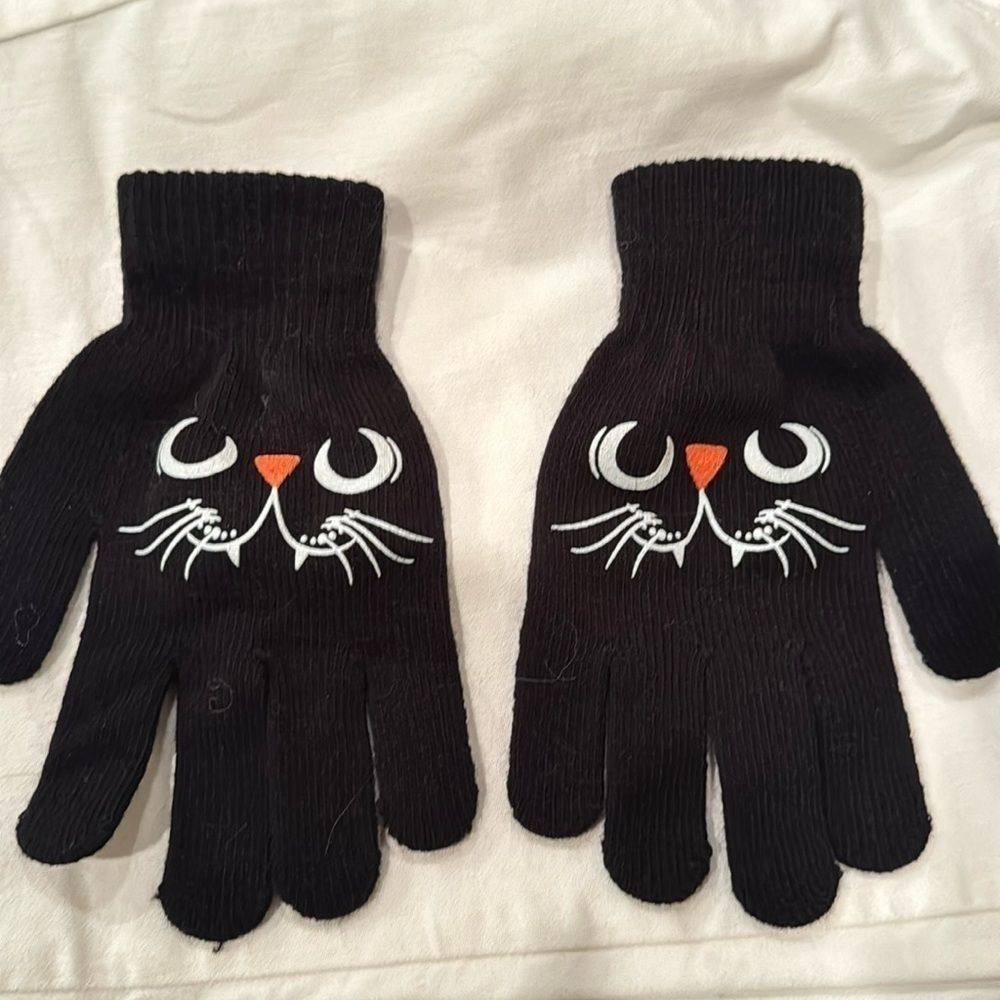Black Cat Halloween adult  OS mittens
